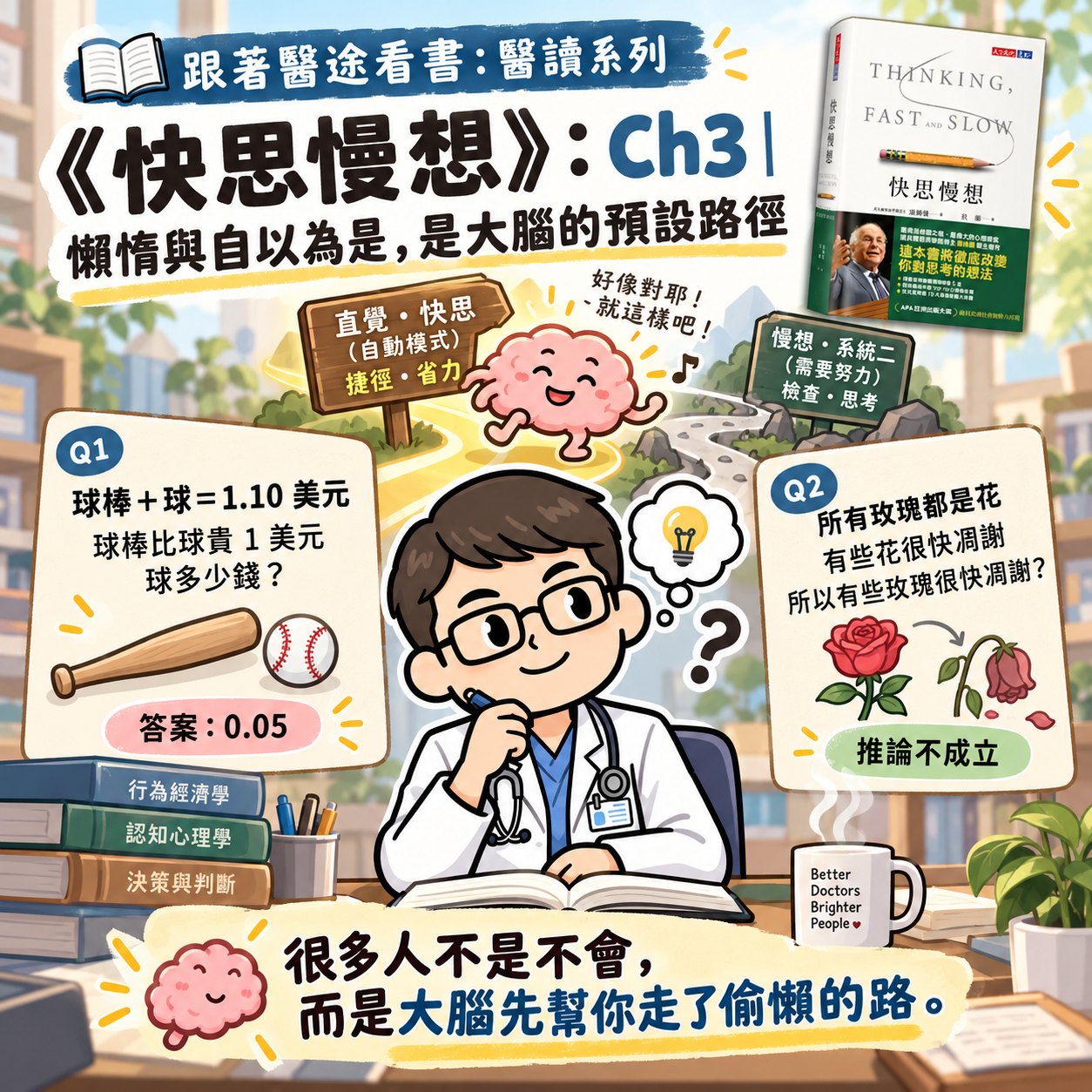 原始貼文配圖:《快思慢想》第三章:大腦為什麼會偷懶?