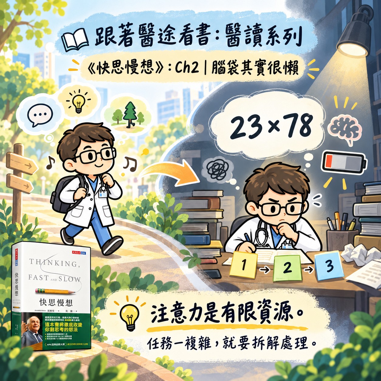 原始貼文配圖:《快思慢想》第二章:注意力是有限的
